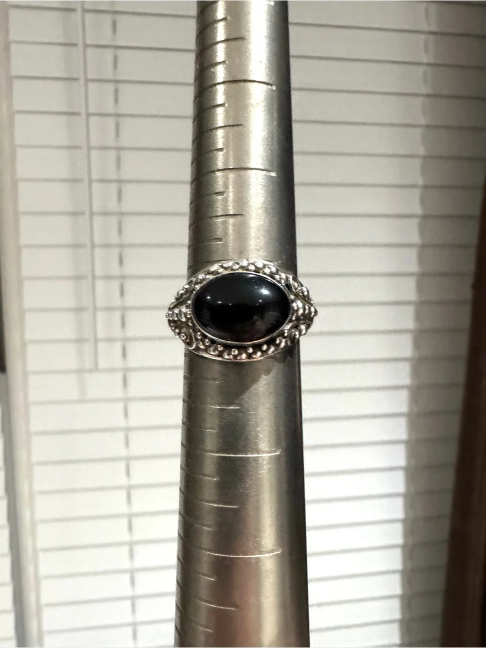 Vintage Balinese Black Onyx Cabochon Sterling Silver Ring